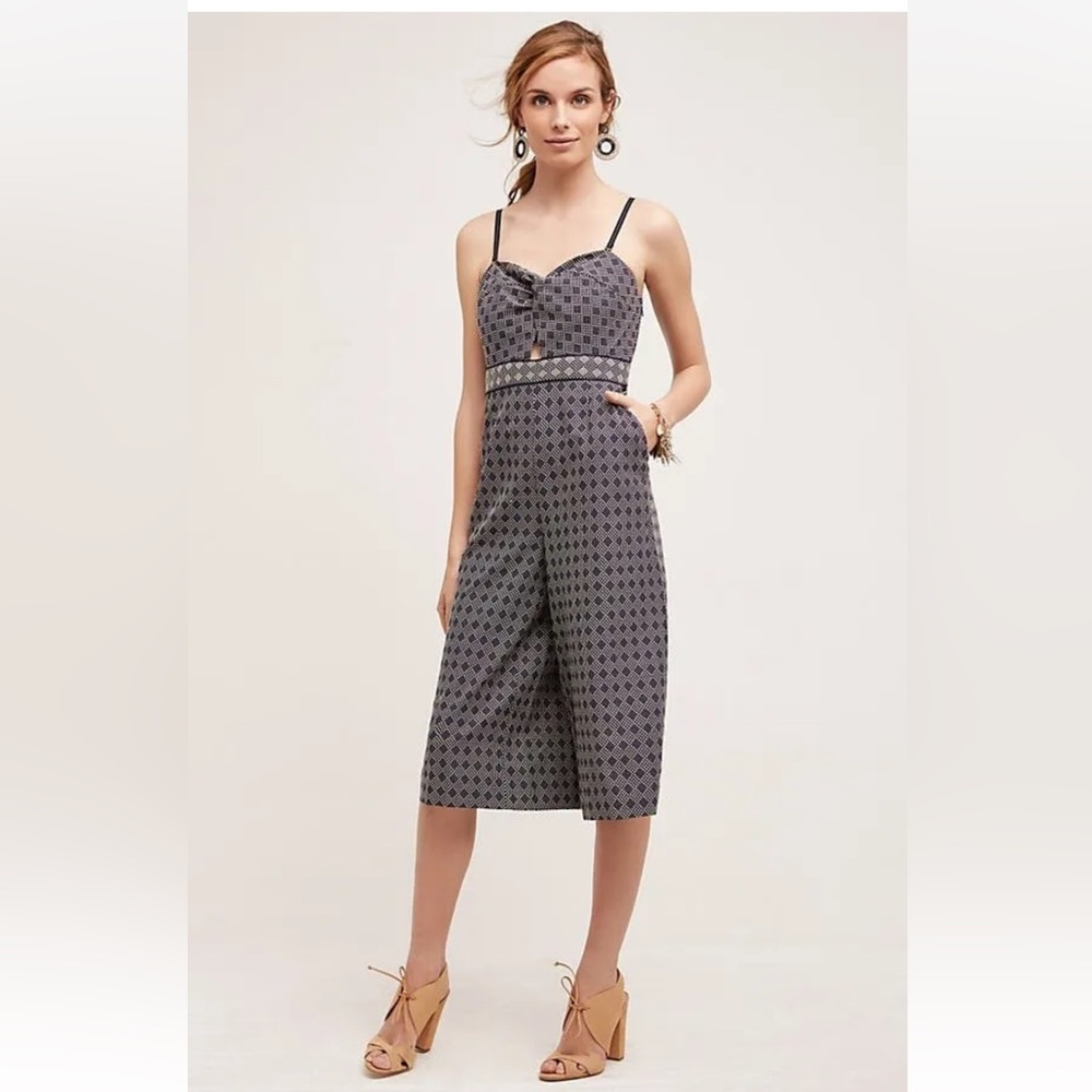 Anthropologie Elevenses Women's Navy Blue Remy Cropped Pants Jumpsuit